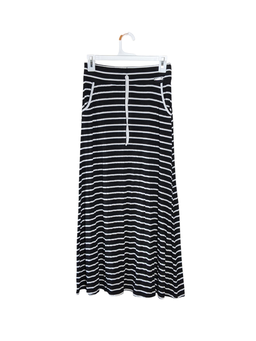 Tok Final Women's Vintage Black & White Horizontal Stripe Maxi Skirt Size M